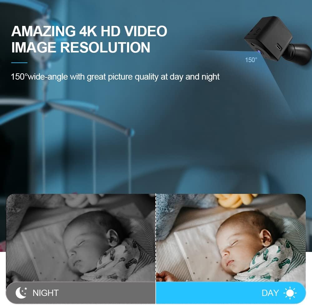 Protect your home with this 4K WiFi hidden mini security camera. Features night vision for all-day indoor surveillance.