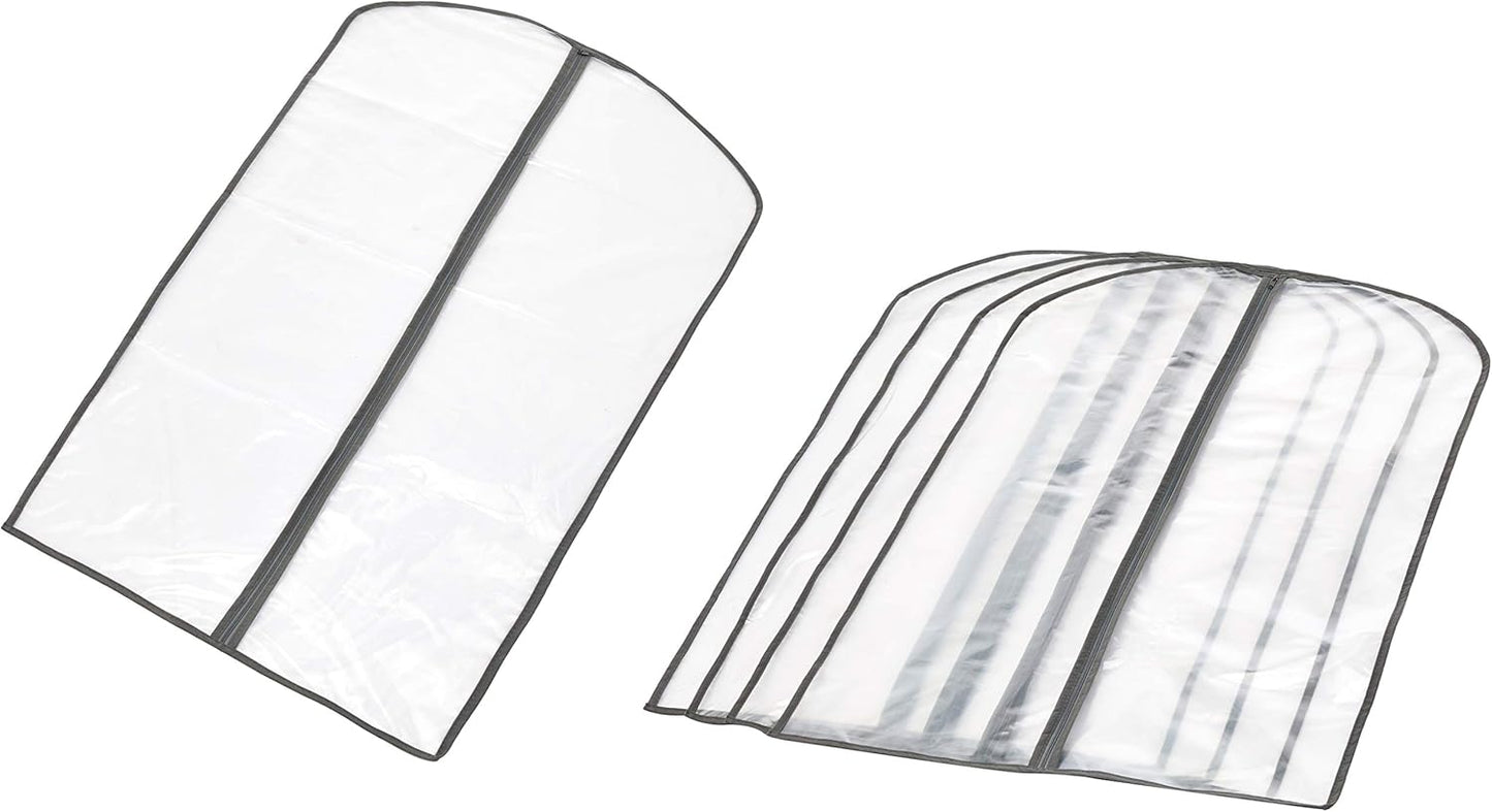 5-pack PEVA garment storage bags with zippers for dust protection, closet organization, & clothing protection.