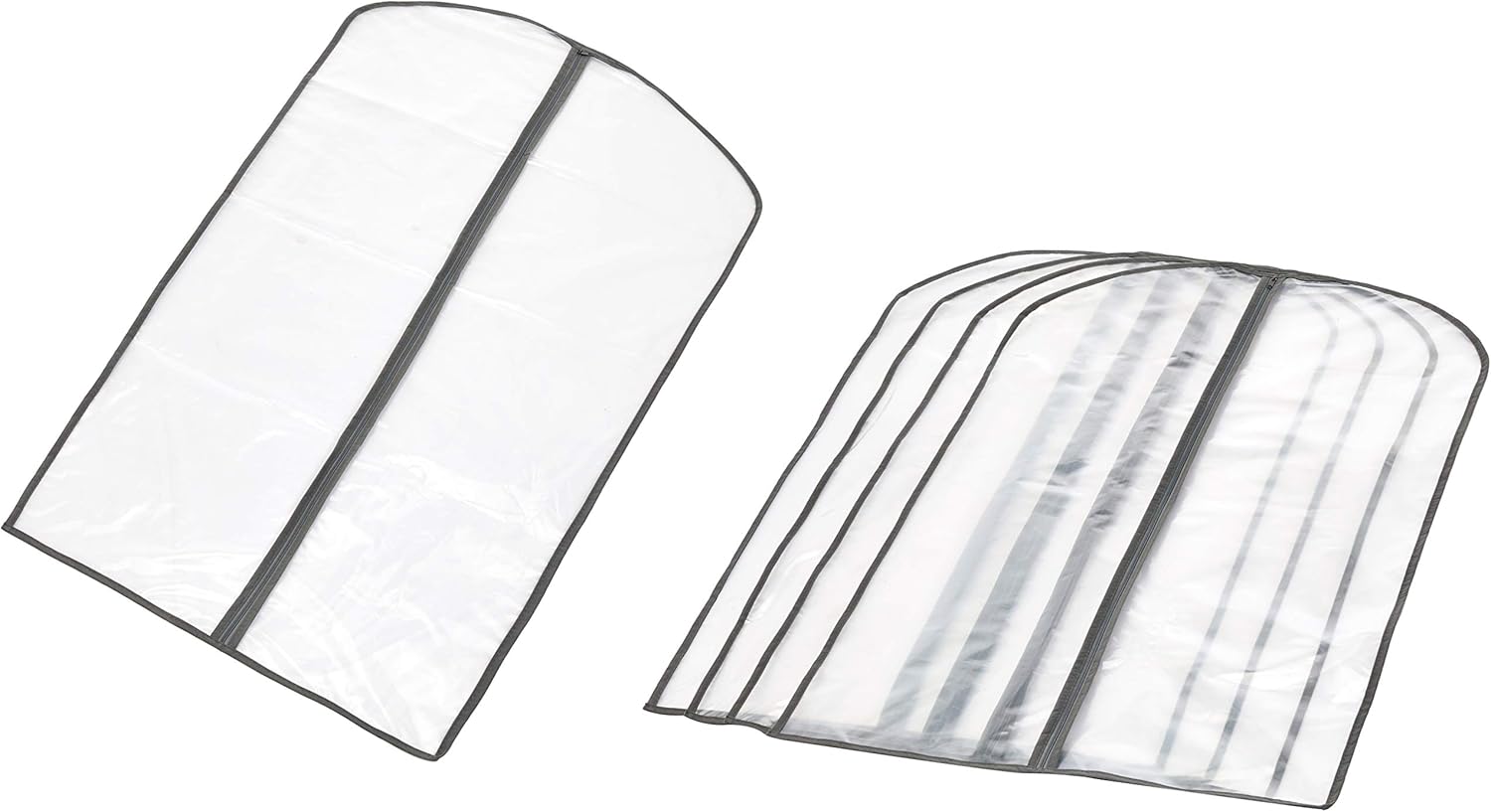 5-pack PEVA garment storage bags with zippers for dust protection, closet organization, & clothing protection.
