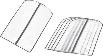 5-pack PEVA garment storage bags with zippers for dust protection, closet organization, & clothing protection.