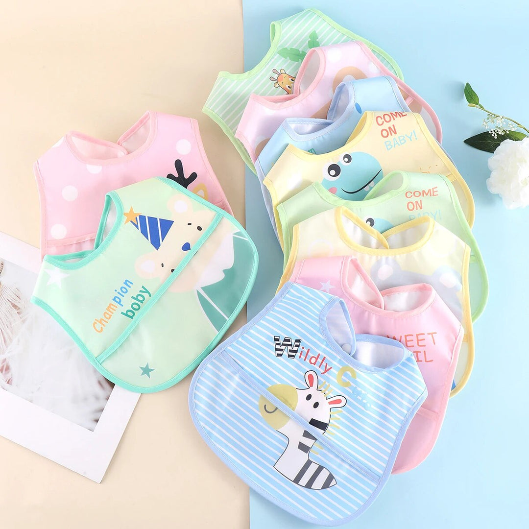 5-piece set of waterproof baby bibs with adjustable snaps for toddlers, ideal for mess-free mealtime.