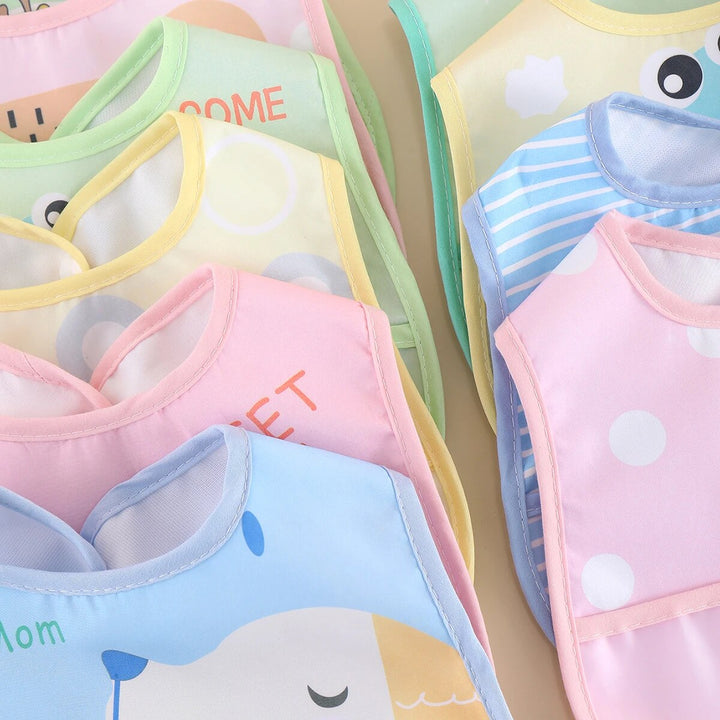 5-pack waterproof baby bibs, adjustable for toddlers. Animal prints, great for spill protection.