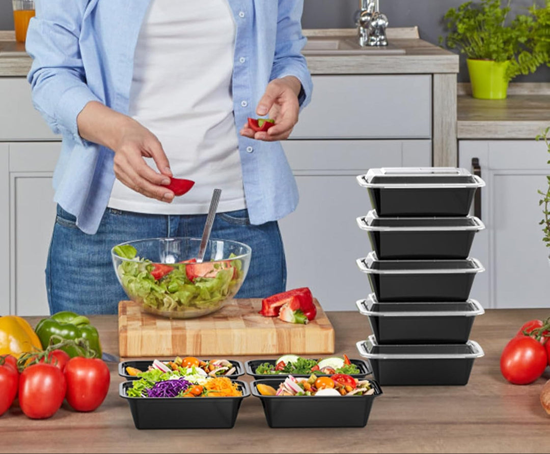 50-piece reusable meal prep containers with secure lids for efficient food storage & portion control.