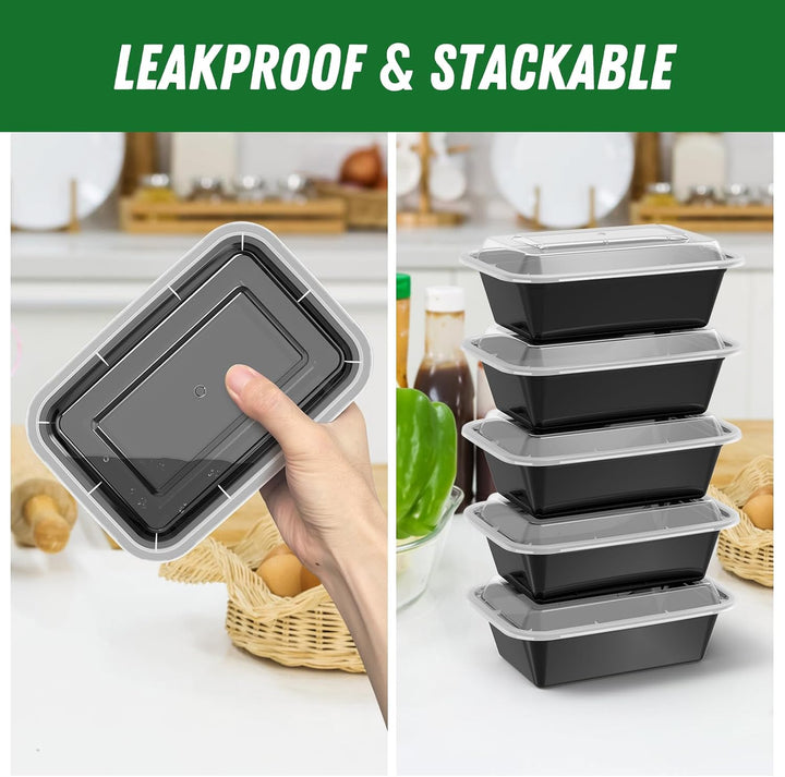 Durable plastic food containers, 50-pack with matching lids, great for daily meal prepping & storage.