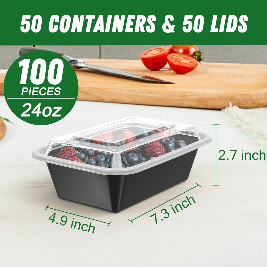Clear reusable meal prep containers, 50-count, for easy food organization & fresh food storage.