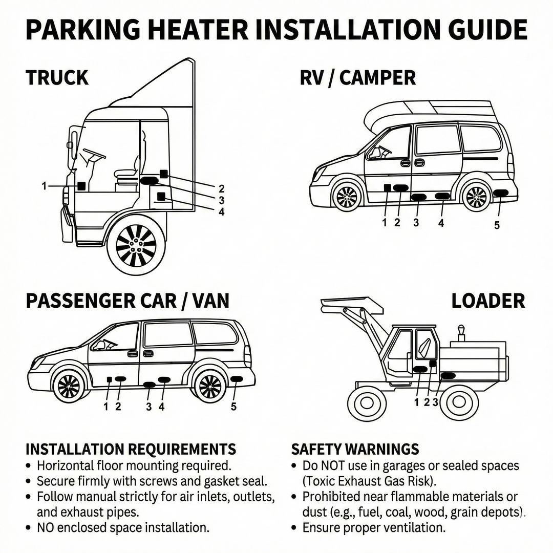5000W diesel heater demonstrating its rapid heat output in a cold vehicle