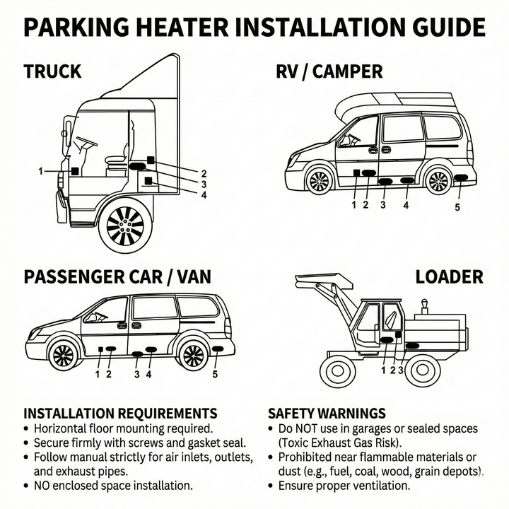 5000W diesel heater demonstrating its rapid heat output in a cold vehicle