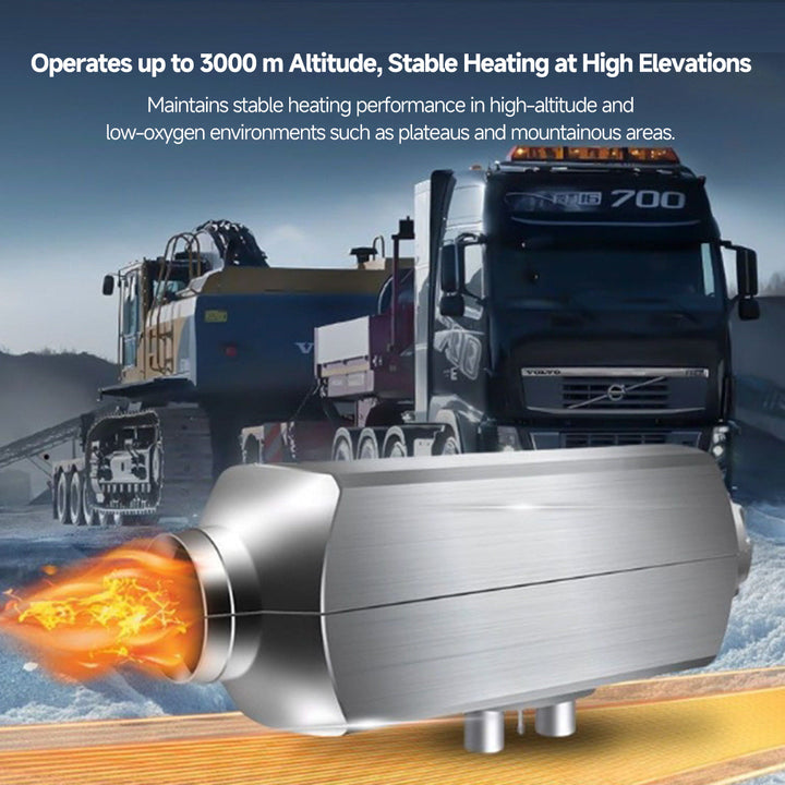 Quiet 5000W diesel parking heater with visible exhaust and intake ports