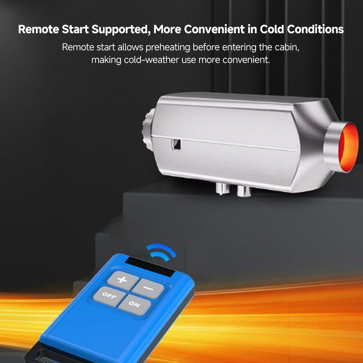 5000W diesel heater connected to a car battery for portable winter heating
