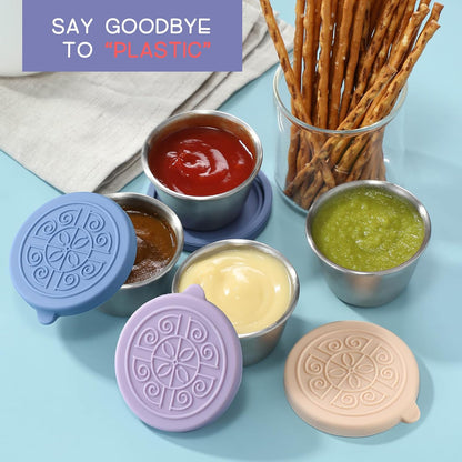 Reusable 6-piece stainless steel mini containers, leak-proof for meal prep & convenient food storage.