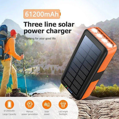 High-capacity 61200mAh portable charger with solar panel & hand crank for survival
