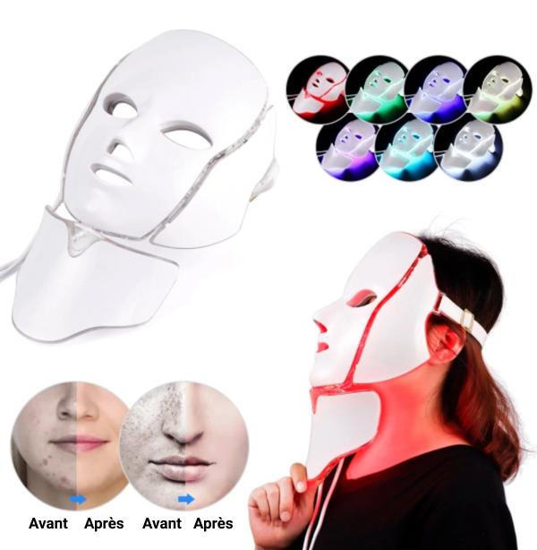 7-Color LED light therapy mask for face & neck. Rejuvenates skin, reduces acne & wrinkles at home.
