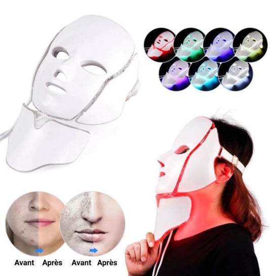 7-Color LED light therapy mask for face & neck. Rejuvenates skin, reduces acne & wrinkles at home.