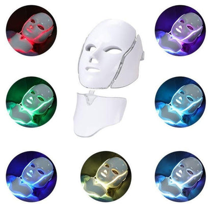 7-Color LED facial mask for acne treatment & skin rejuvenation. Targets blemishes, redness, and uneven tone.