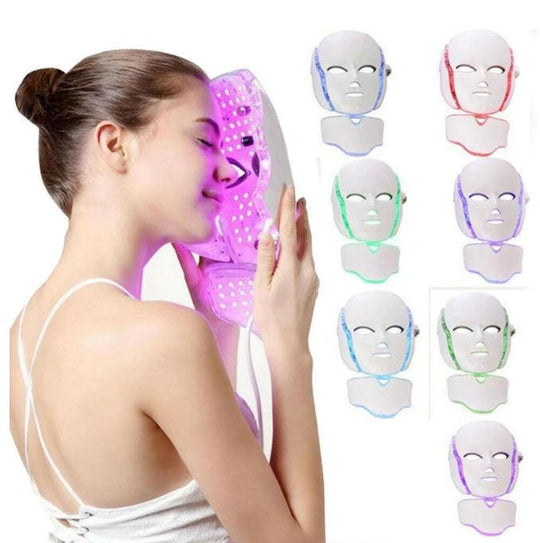 Advanced 7-color LED light therapy mask. Targets skin rejuvenation, anti-aging, and acne for face & neck care.
