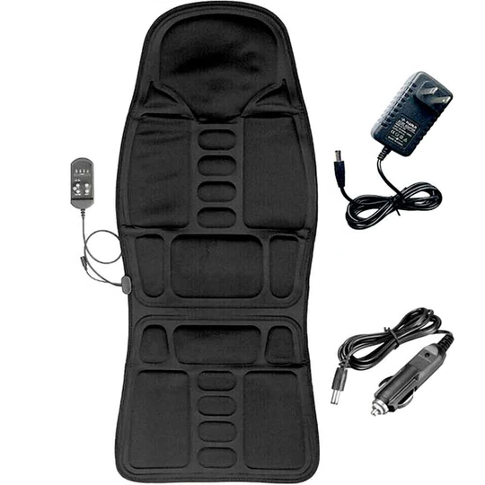 Portable heated massage chair pad, perfect car accessory or office chair for back pain & stress relief.