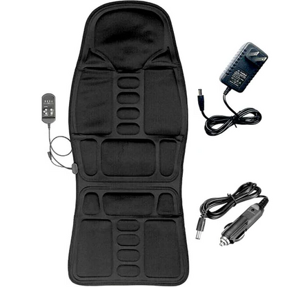 Portable heated massage chair pad, perfect car accessory or office chair for back pain & stress relief.
