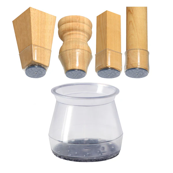 Set of 8 clear silicone chair leg covers, offering scratch protection for various furniture types.