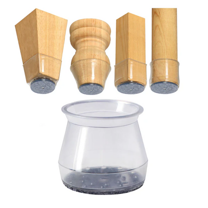 Set of 8 clear silicone chair leg covers, offering scratch protection for various furniture types.
