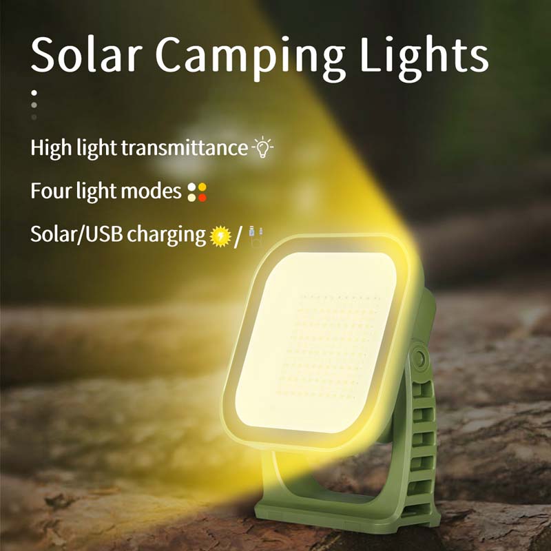 Handheld 80W LED solar lamp for camping, with convenient magnet and zoom capability.