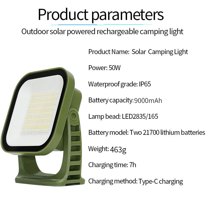 Durable 80W LED solar-powered camping lantern, magnetic & zoomable for any use.
