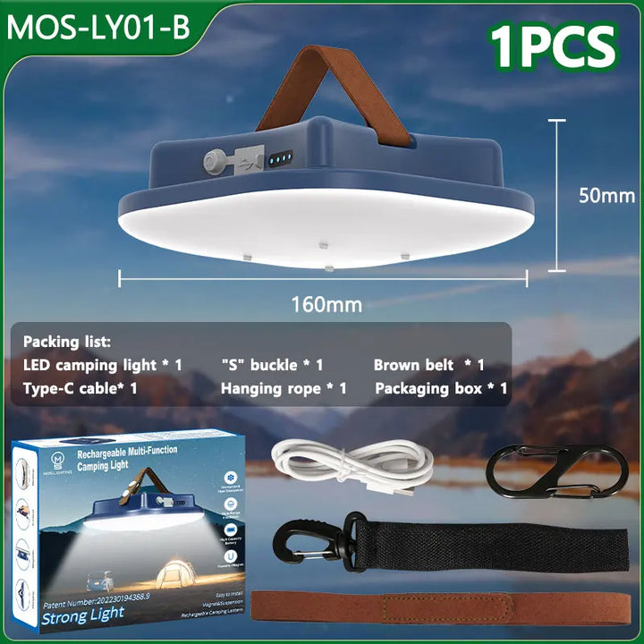 Camping 80W LED solar light, magnetic & zoomable, perfect for night adventures.