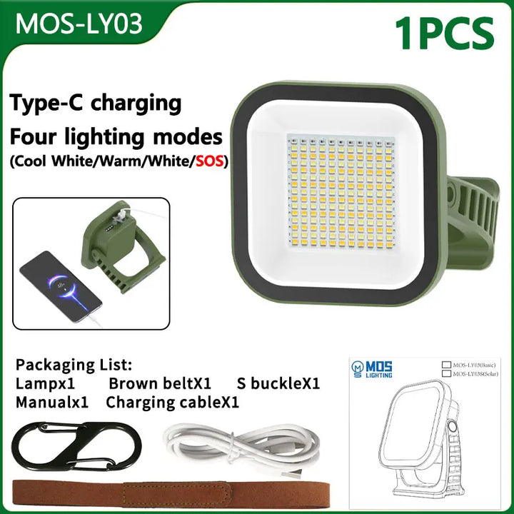 80W LED solar task lamp, rechargeable, with strong magnet & zoom for detailed work.