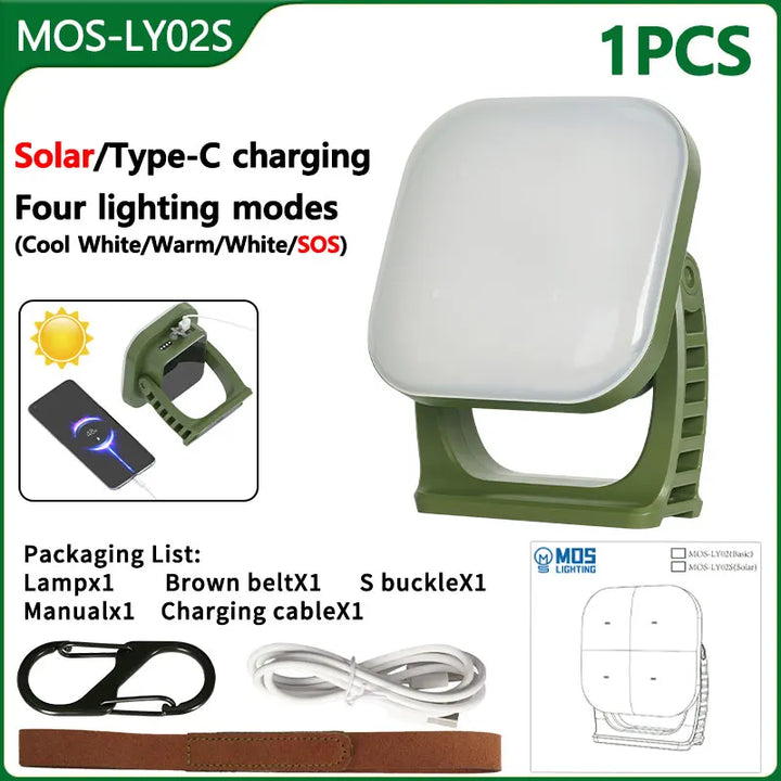 Solar-powered 80W LED lamp, with magnet & zoom, a must-have for camping and outdoor activities.