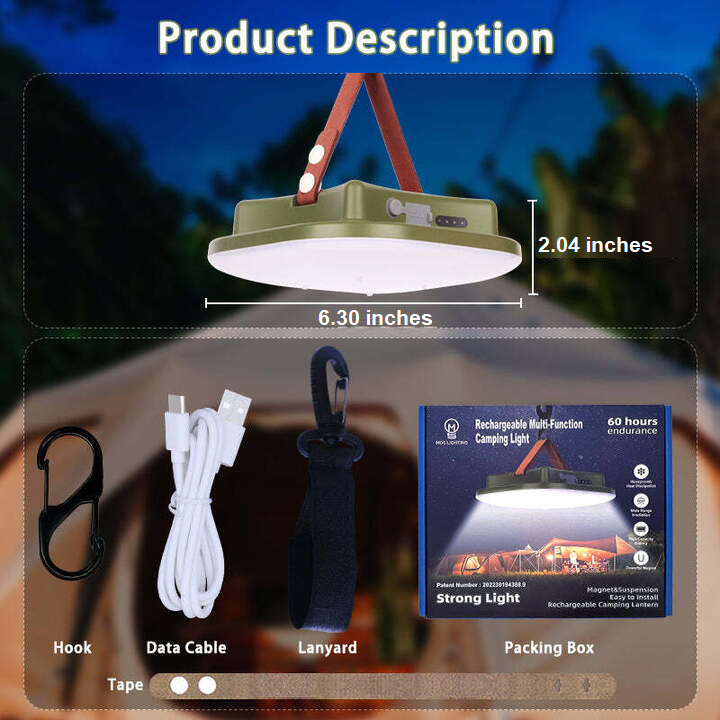Rechargeable 80W LED solar lamp for emergencies, featuring magnet and zoom function.