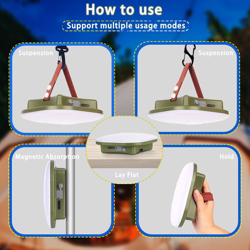 Compact 80W LED solar emergency light, portable, with magnetic attachment & zoom.
