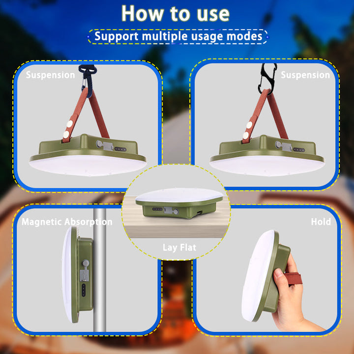 Compact 80W LED solar emergency light, portable, with magnetic attachment & zoom.