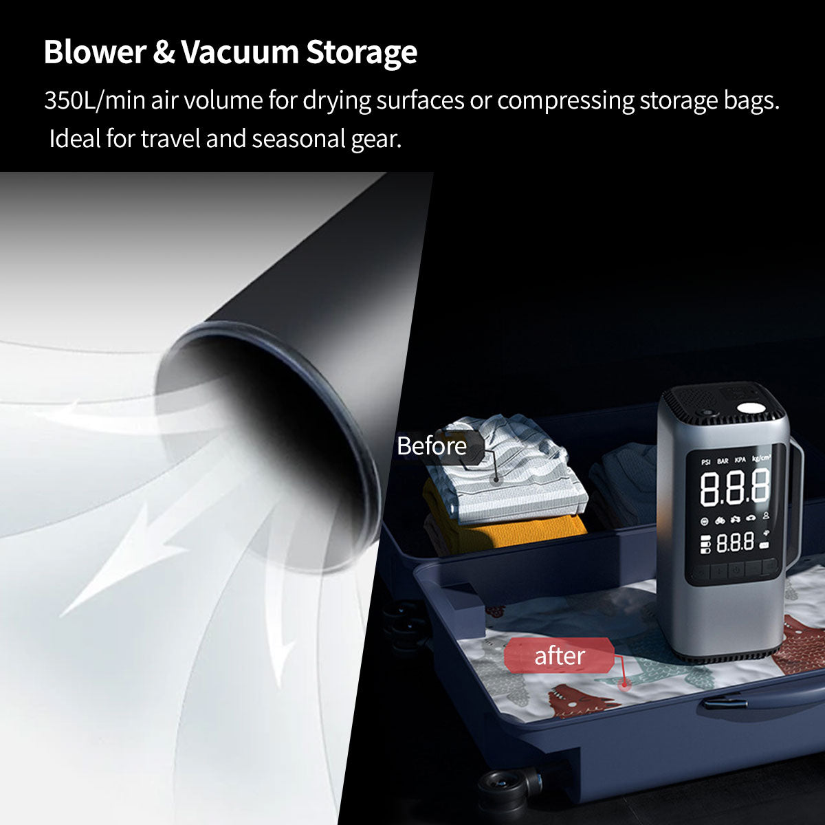 Roadside assistance car emergency kit with integrated jump starter, tire inflator, and vacuum cleaner