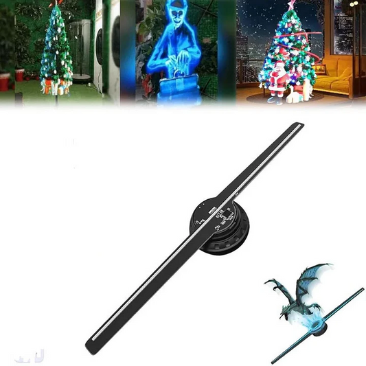 A dynamic 3D hologram LED fan projector creating a mesmerizing visual display.