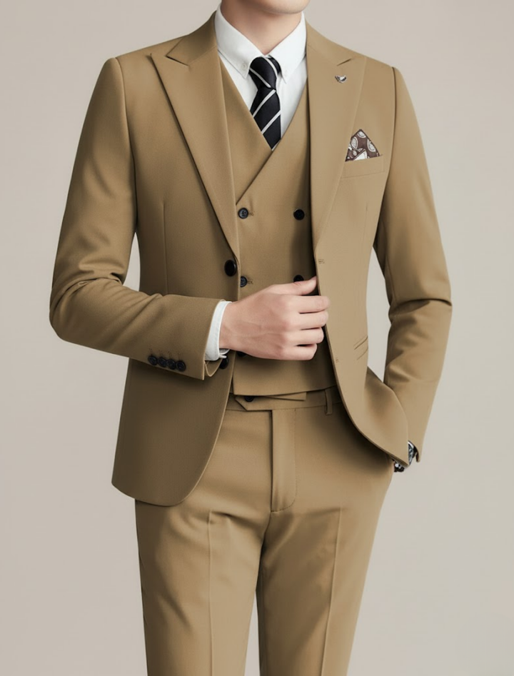 Elegant men's three-piece wedding suit, slim-fit design for a sharp, modern formal look.