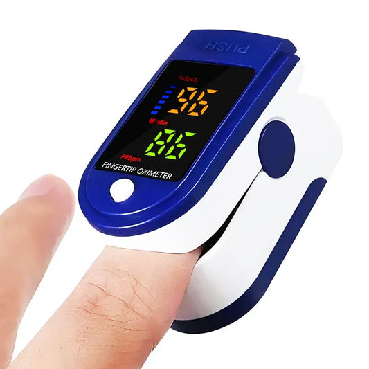 Accurate adult fingertip pulse oximeter for precise blood oxygen (SpO2) and pulse rate monitoring, digital display.
