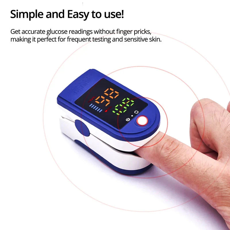 Adult health monitor: precise digital fingertip pulse oximeter for accurate SpO2 and pulse rate readings.