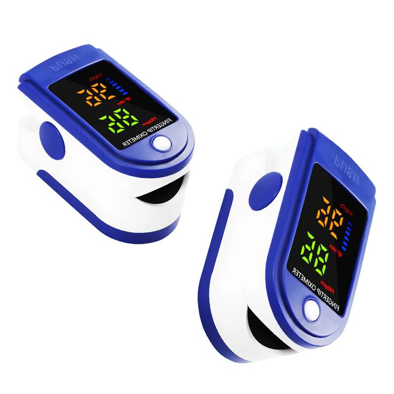 Compact adult fingertip pulse oximeter for comprehensive blood oxygen SpO2 and pulse rate health monitoring.