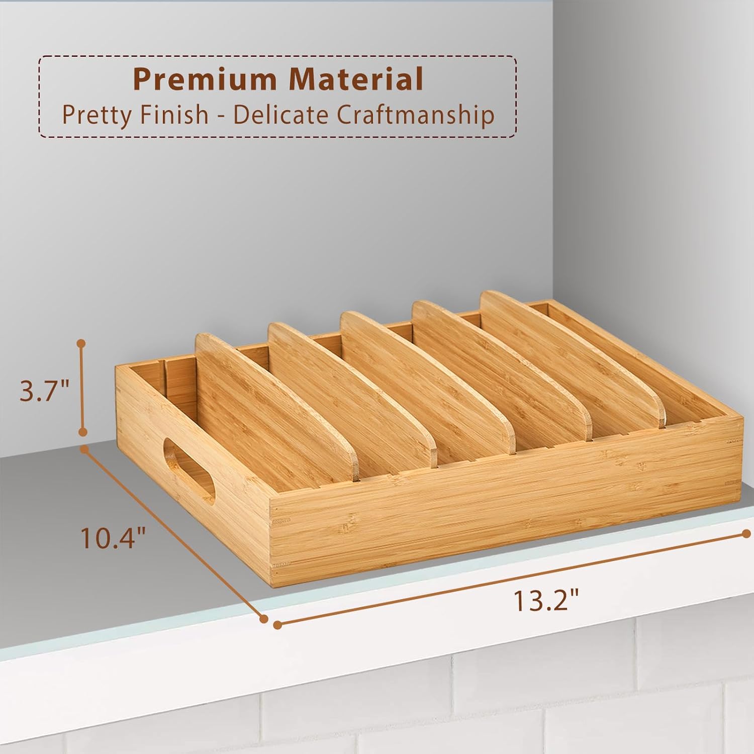 Tidy up your kitchen cabinets with this adjustable bamboo lid storage solution. Declutter cookware now.