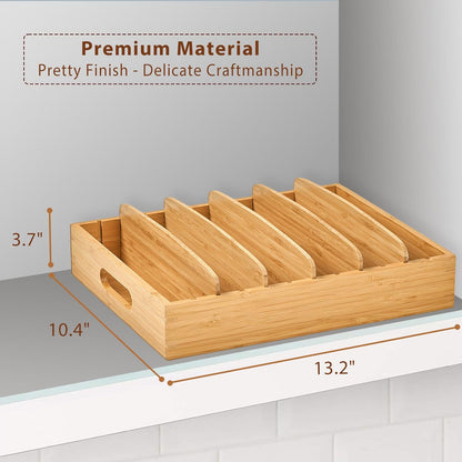 Tidy up your kitchen cabinets with this adjustable bamboo lid storage solution. Declutter cookware now.
