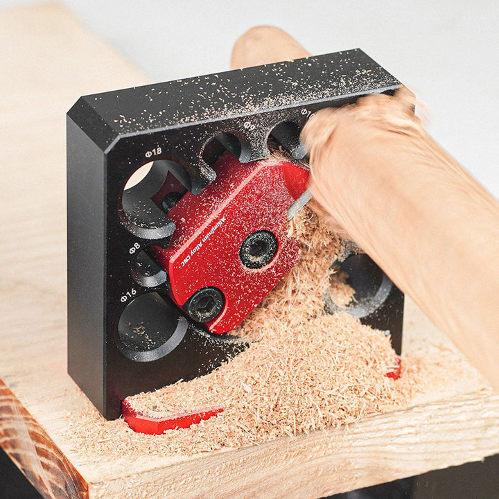 Precision woodworking tool: Electric drill attachment for shaping wood into round dowels.