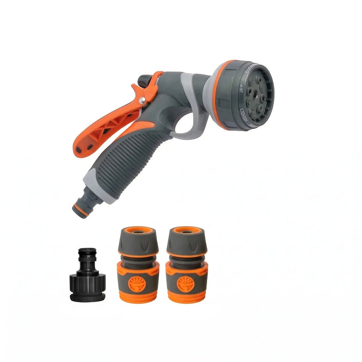 Adjustable garden hose nozzle offers versatile spray patterns for all watering, lawn care, and cleaning needs.