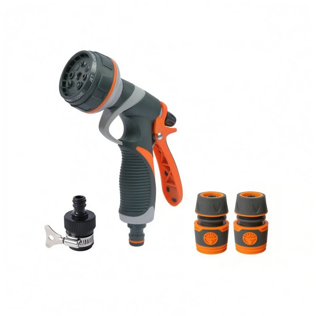 Durable garden hose spray nozzle with ergonomic grip and adjustable patterns for reliable lawn & car washing.