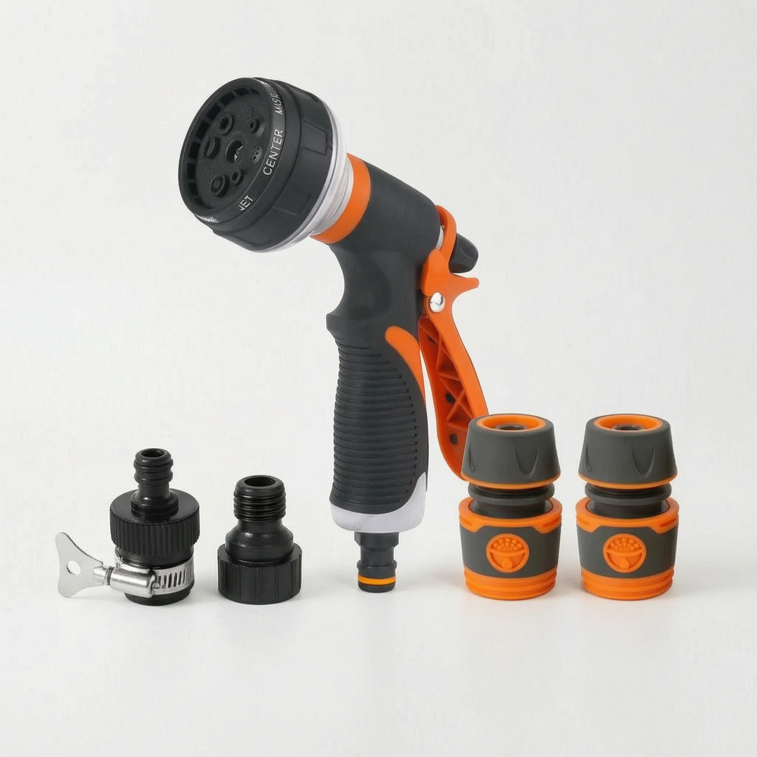 Versatile adjustable garden hose nozzle for watering, car wash, & outdoor cleaning. Multi-pattern spray, ergonomic grip.