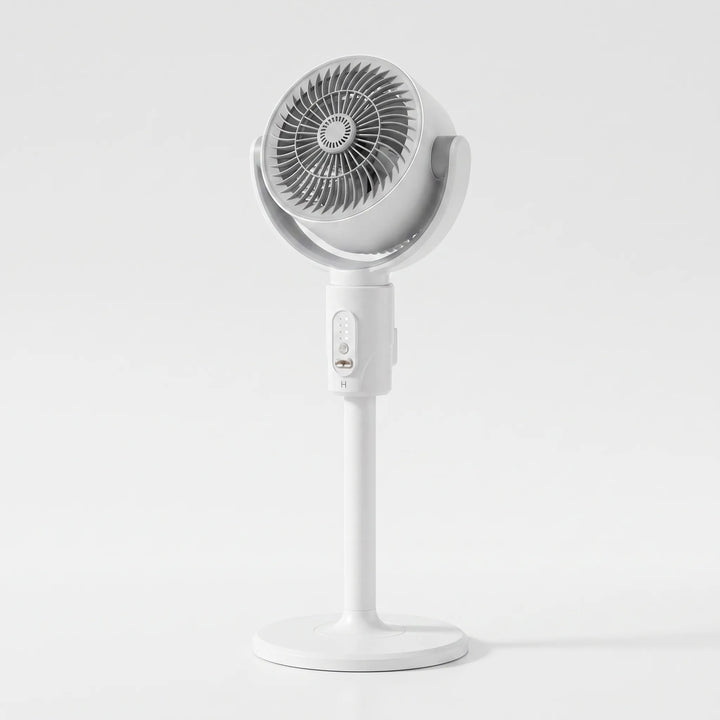 Versatile oscillating pedestal floor fan with adjustable height for optimal room cooling.