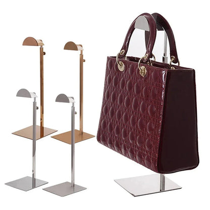 Premium adjustable stainless steel handbag display stand, ideal for showcasing luxury purses & accessories.