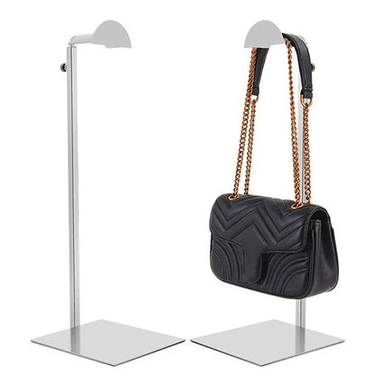 Versatile adjustable metal purse organizer stand, great for home accessory storage or retail displays.