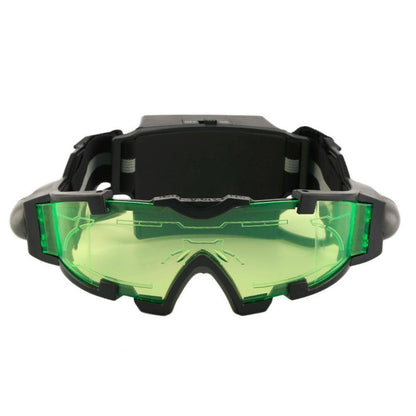 Night vision goggles featuring adjustable head strap and flip-out lights, ideal for camping & exploration