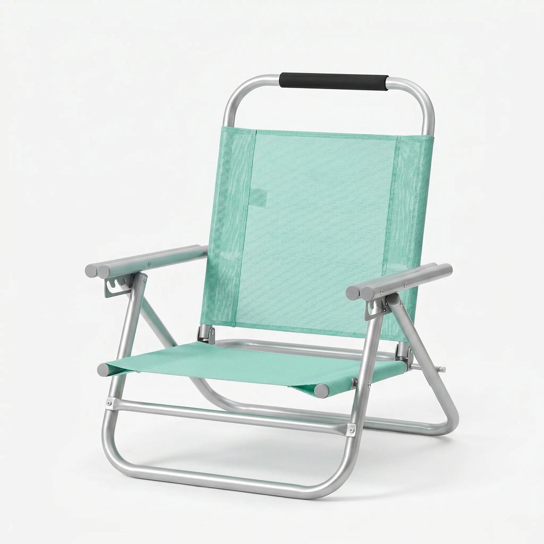 Durable outdoor furniture: adjustable folding beach chair. Portable and lightweight for convenient outdoor seating.
