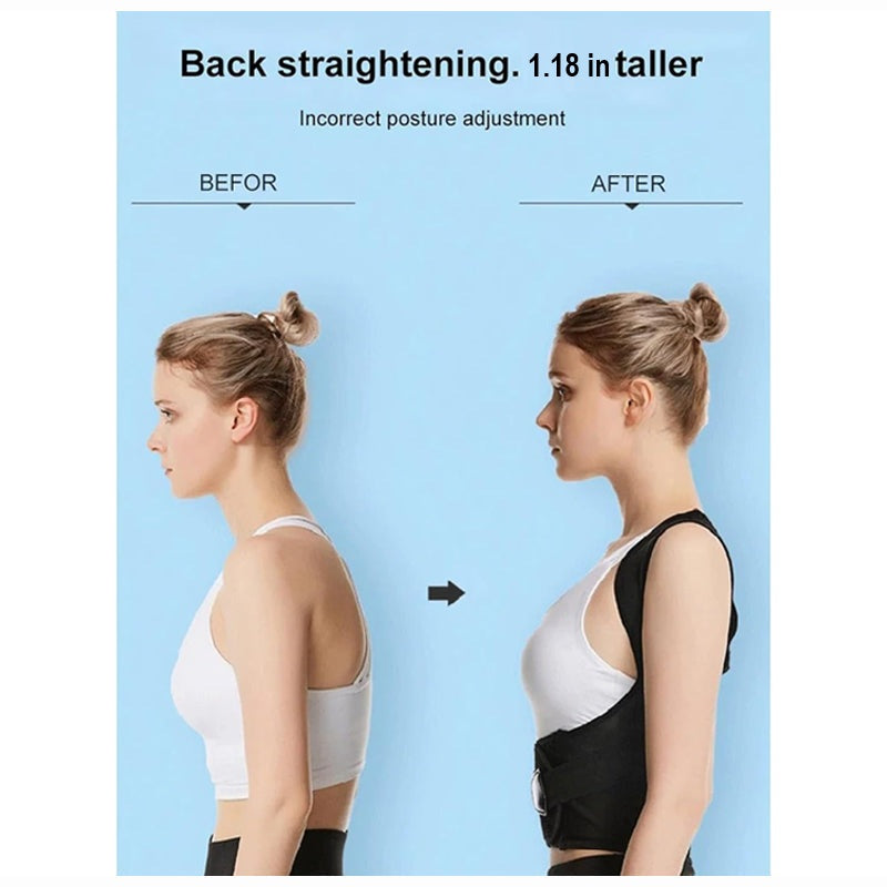 Pain relief posture corrector, adjustable for women & kids with breathable back support.