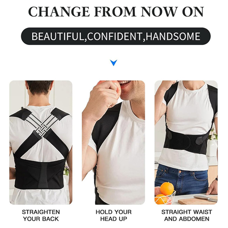 Women's back support posture corrector, ergonomic & adjustable for pain relief.